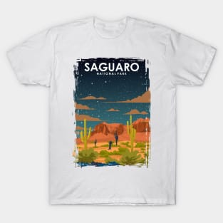 Saguaro National Park Vintage Minimal Retro Travel Poster at Night T-Shirt